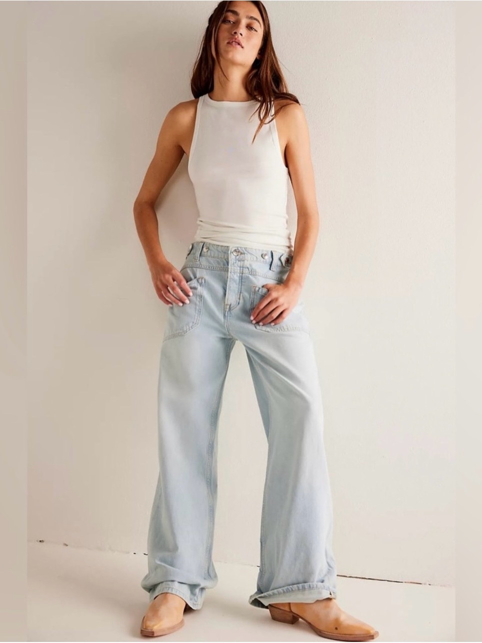 We The Free By Free People Palmer Cuffed Jeans In Daydream Blue Nwt